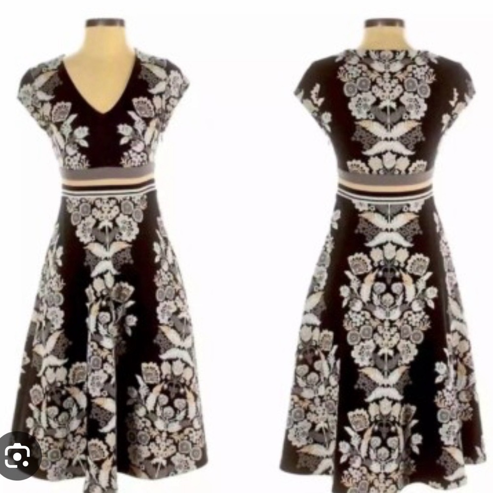 Anthropologie Ett:twa Soirée Midi Black and Cream Embroidered Dress - Picture 2 of 8